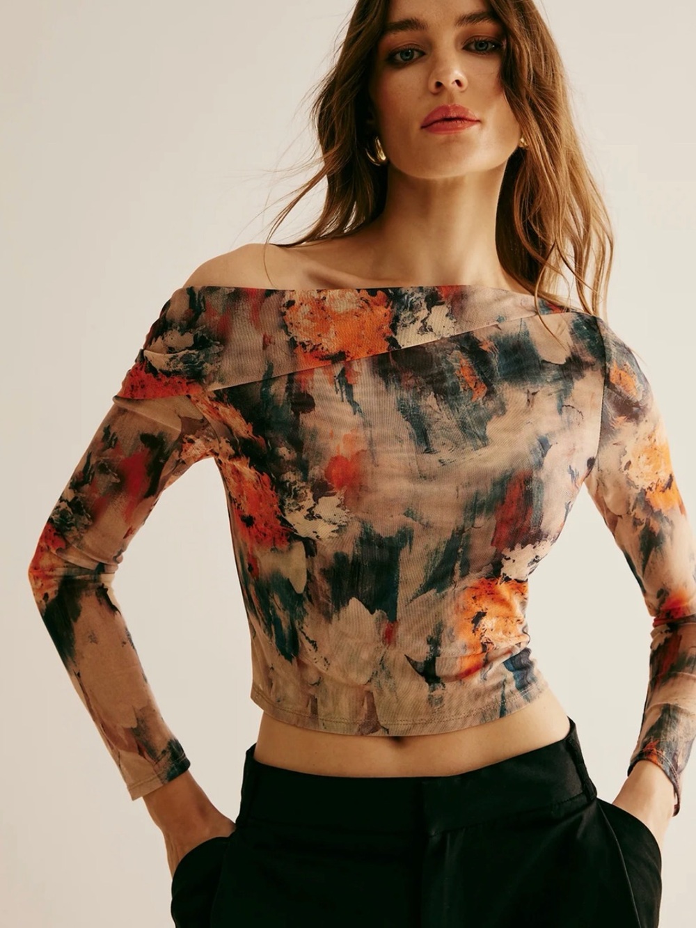 Commense Retro Asymmetrical Collar Crop Blouse